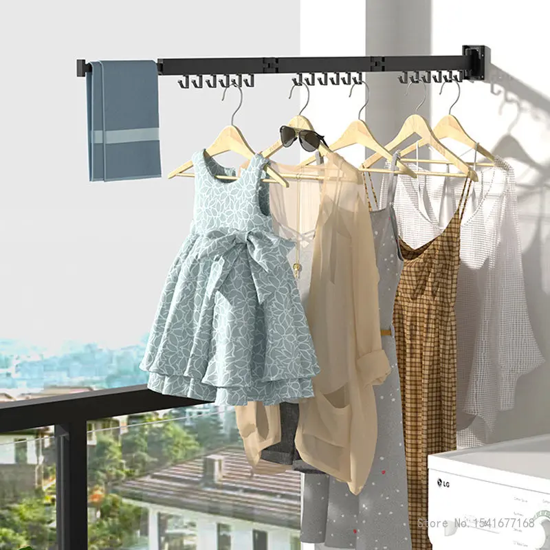 Retractable Clothes Hanger for Bedroom Swivel Hook Wall-Mounted Wall, Perforated, Punch-Free Space, Aluminum, Corner Drying Rack