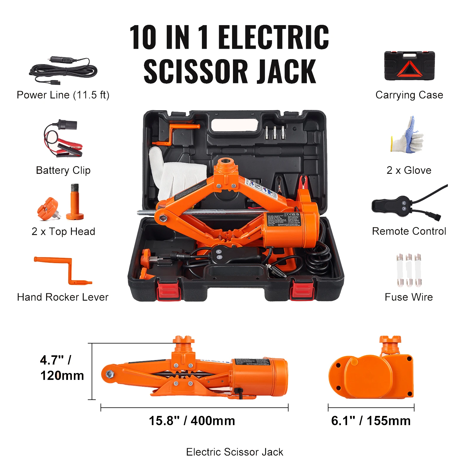 SucceBuy elektrische autokrik, 3/5 ton schaar/hydraulische krik, 12V elektrische automatische krik draagbare autokrik voor het vervangen van vrachtwagenbanden