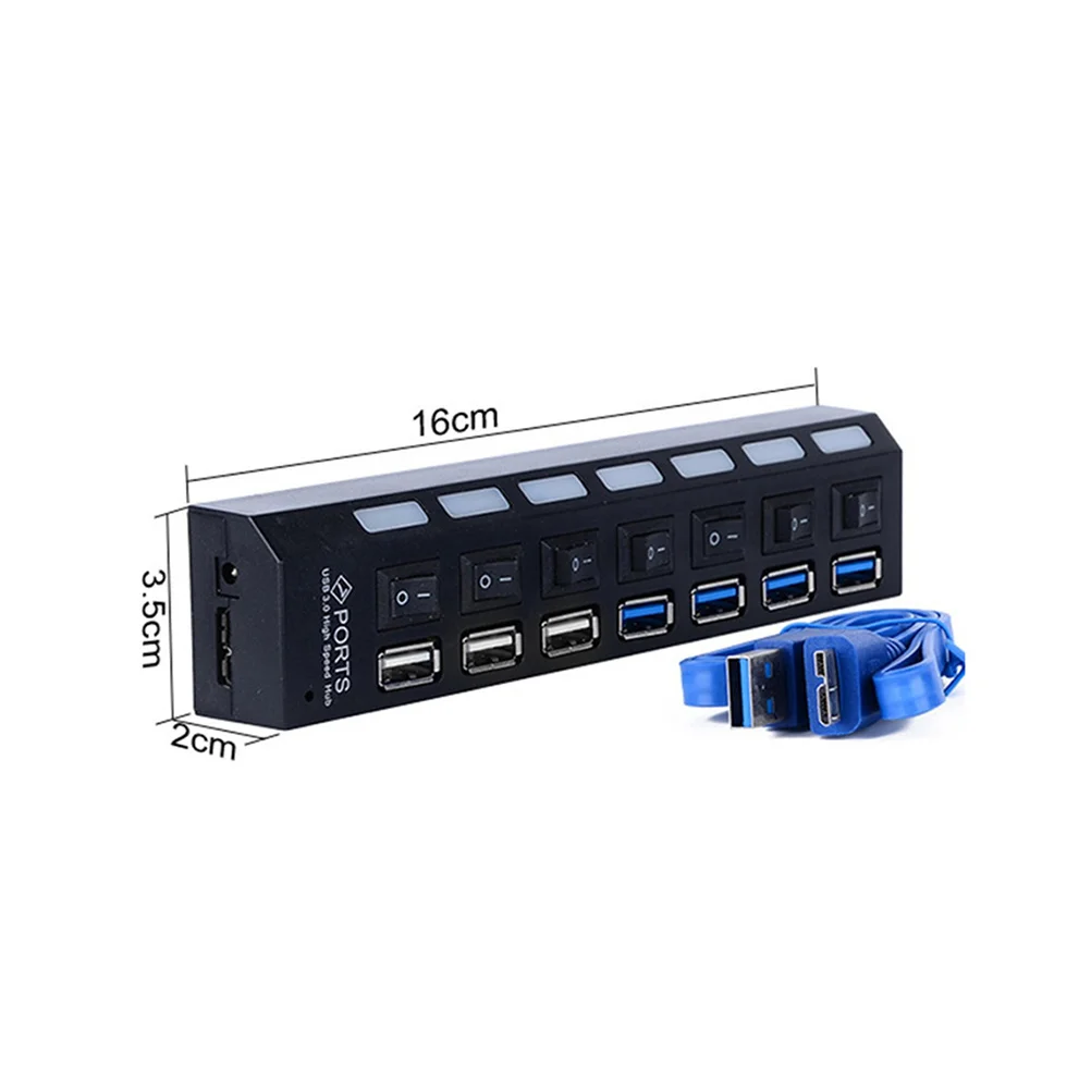 7 Ports 3.0 Hub Splitter Black High Speed Usb Hub For Laptop Pc Mobile Hard Camera Compatible With Usb 2.0 Devices