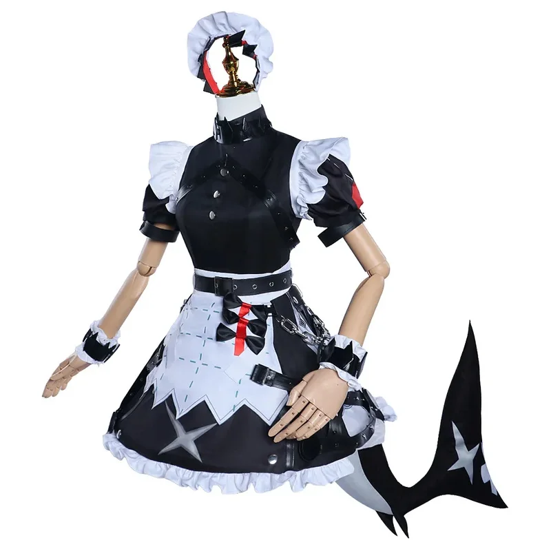 2025 لعبة Zenless Zone Zero /ZZZ Ellen Joe Maid فستان مُصمم حسب الطلب ذيل القرش مجموعة كاملة من تكلفة الهالوين