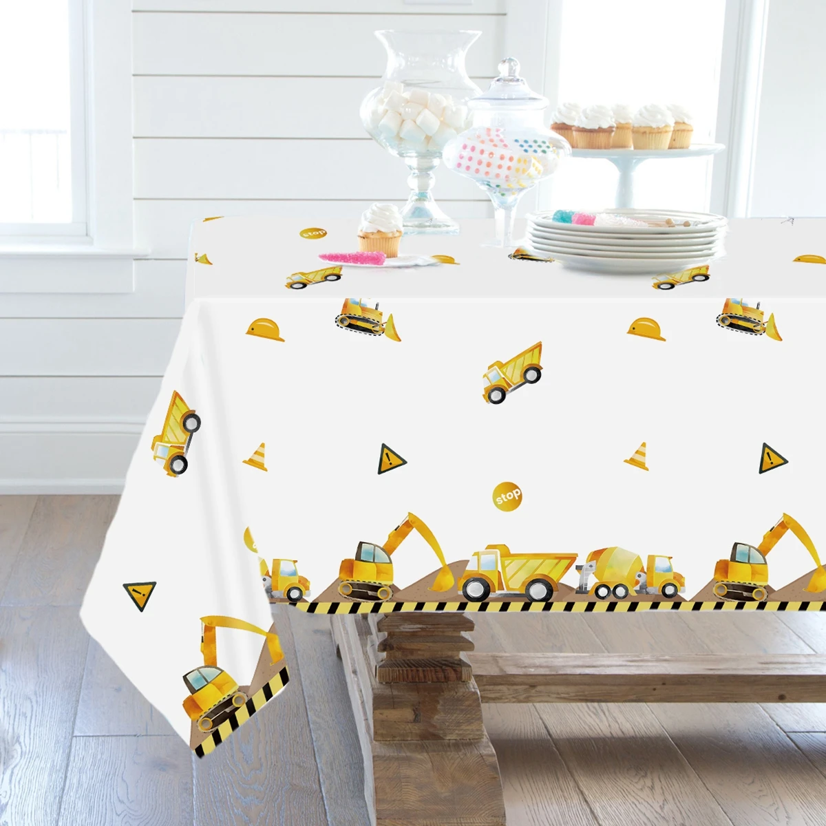 Construction Engineering Vehicles Theme Tablecloth Birthday Decor Baby Shower for  Excavator Truck Tractor Party Supplies