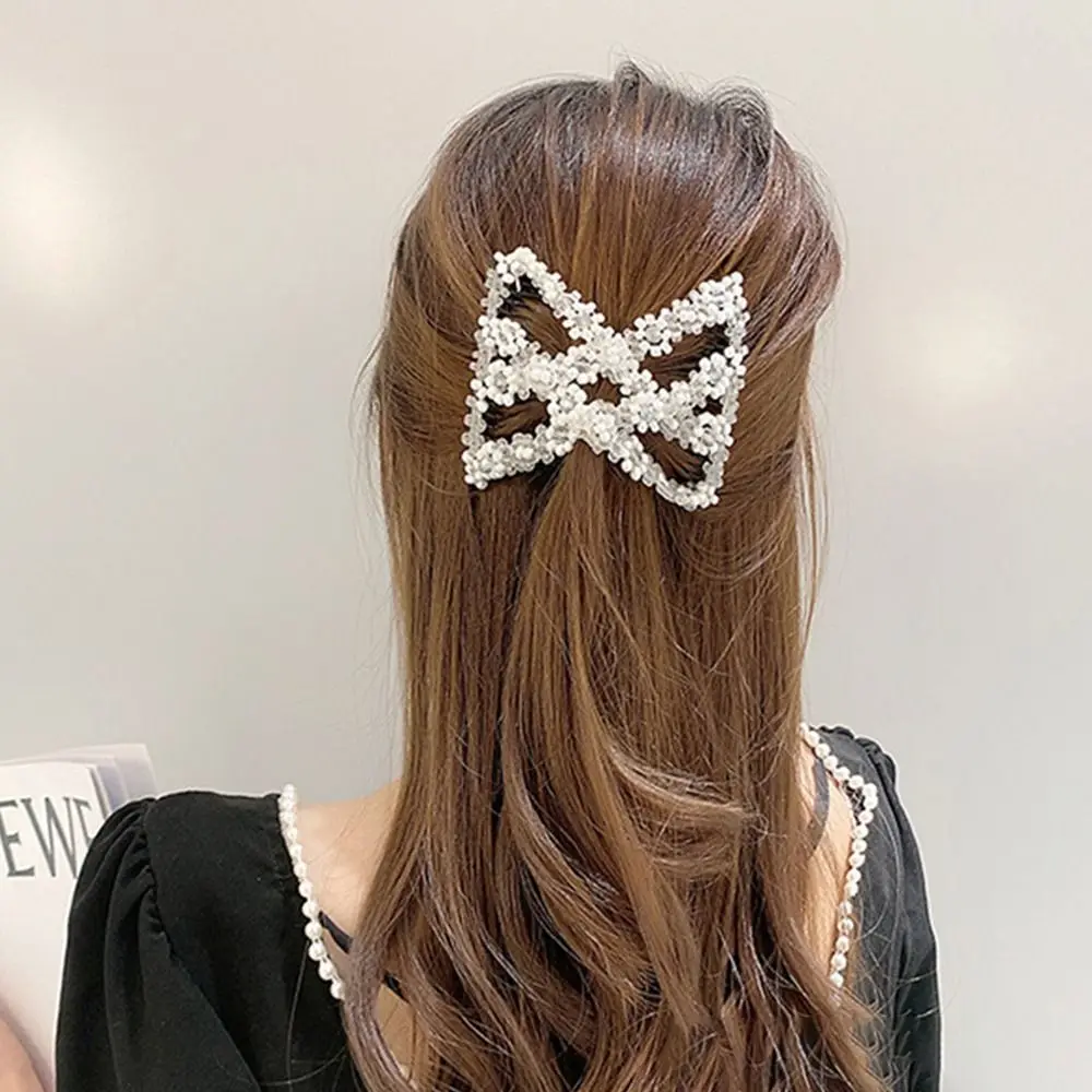 Plastic Pearl Elastic Hair Hairpin New Hair Styling Tool Butterfly Fancy Clip Combs Rhombus Double Side Bun Girl