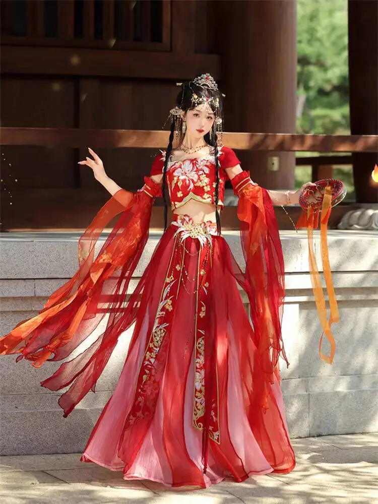 

Mermaid Dun Huang Traditional Chinese Women Elegant Hanfu Dress Fairy Embroidery Stage Folk Dance Costume Retro Song Dynasty Set