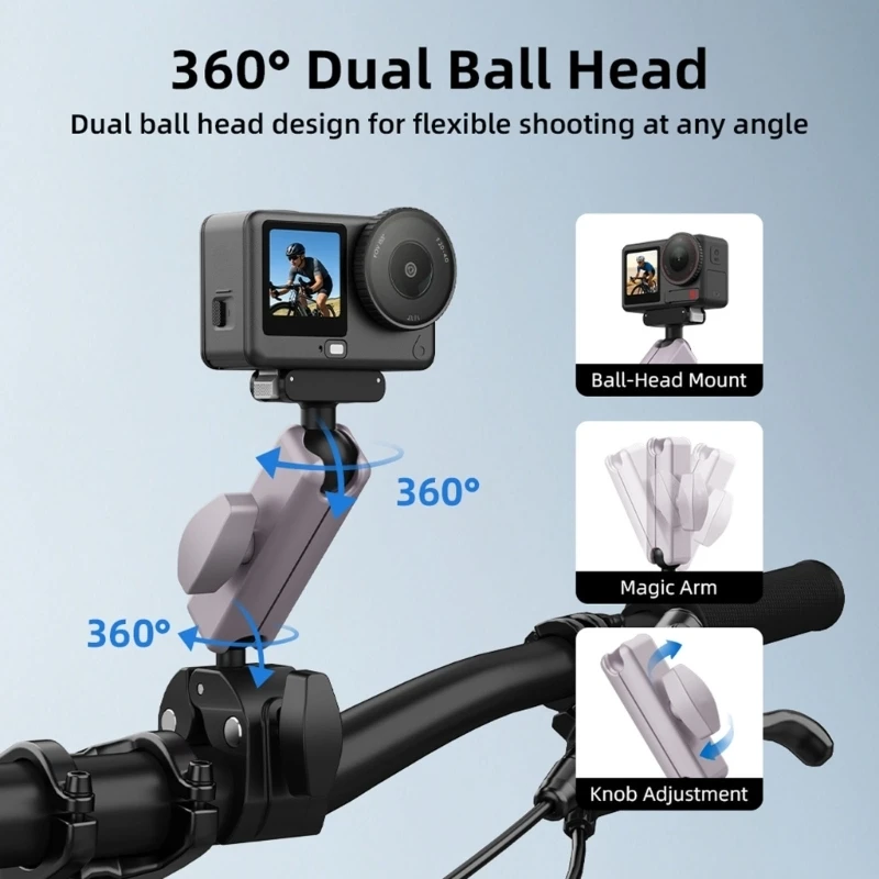 Bar Clamp Camera Mount for Action 6 Cycling with Quick Release Action Camera Holder, Ball Head Position Control and K1KF
