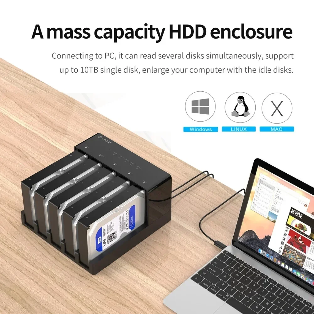 Estação de acoplamento de disco rígido ORICO 2/5 baias SATA para USB 3.0 HDD Docking para HDD/SSDStation de 2,5/3,5 polegadas com função clone offline