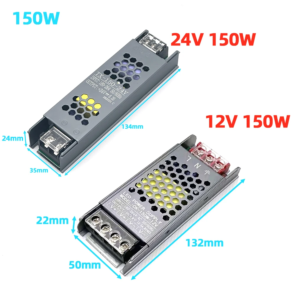 Transformadores de iluminación ultradelgados, adaptador de fuente de alimentación de tira LED CCTV, 220V a cc 12V, 24V, 60W, 100W, 150W