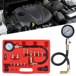 18PCS Gauge Kit Diesel Engine Cylinder Compression Tester Kit Gauge Diagnostic Tools Kit Car Tools 0-1000Psi Adapter Set TU-15A