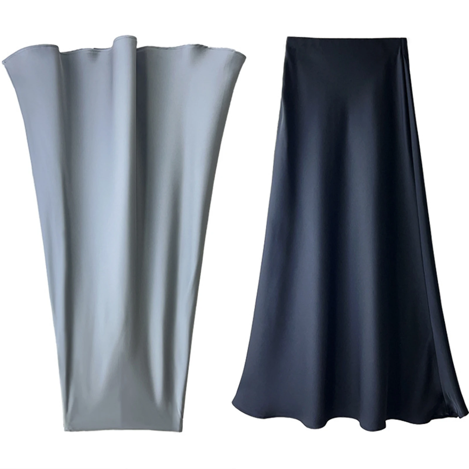

Women's Long Skirt 2025 New Fashion Satin Skirt Office Lady Elastic Waist Solid Silk A-LINE Skirt For Women