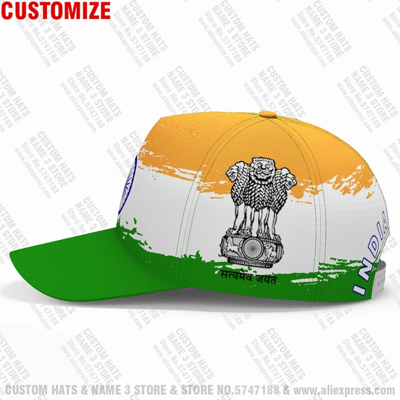 India Baseball Cap 3d Free Custom Made Name Number Team Logo In Fishing Hat Ind Country Travel Hindi Nation Indian Flag Headgear