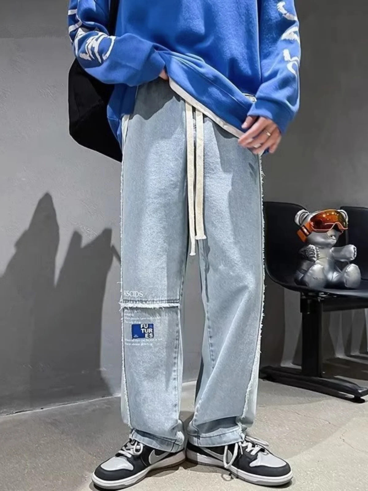 

Американские ретро-джинсы большого размера для мужчин, летние свободные прямые брюки, модные брендовые удобные джинсы свободного кроя для подростков