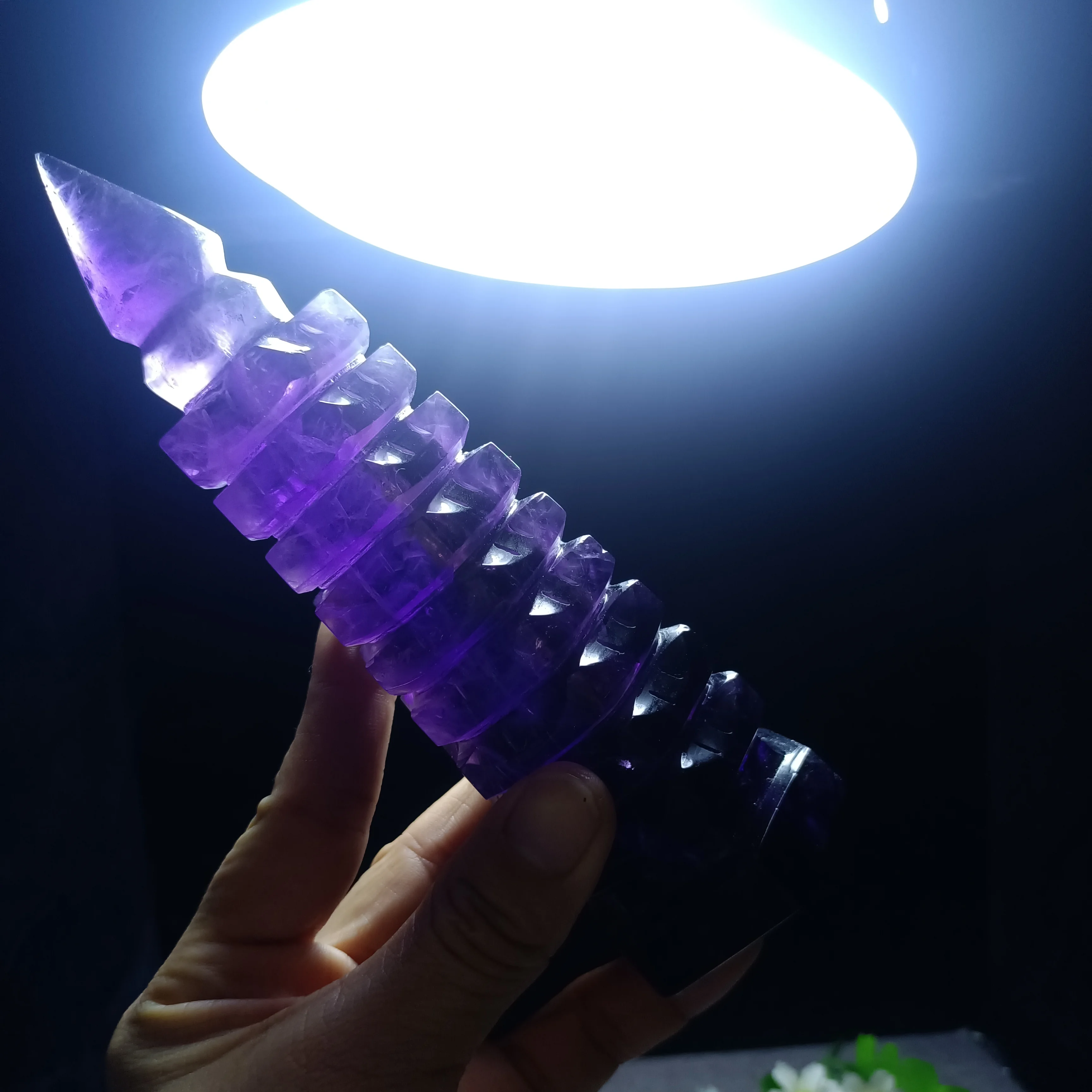 

Magical Natural Purple Crystal Wenchang Tower, Purple Crystal Quartz Carved Tower, Mineral Reiki Healing Gem, Degaussing Decorat