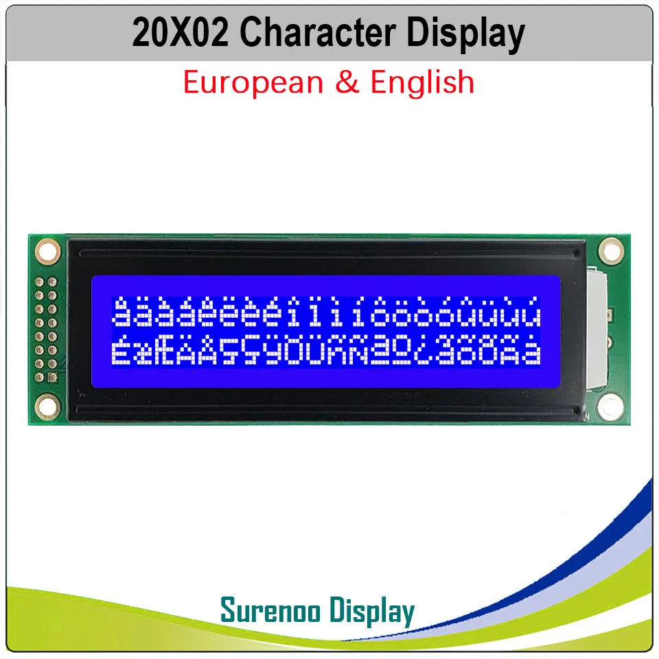 Imagem -03 - Inglês Europeu 202 20x2 2002 Caracteres Lcd Módulo Painel de Tela Lcm Stn Amarelo Verde Azul Led Backlight