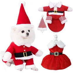 Santa Claus Suit For Dogs Dog Cat Christmas Costume Funny Pet Cosplay Clothes Gold Velvet Fabric Dog Costume Suit Puppy