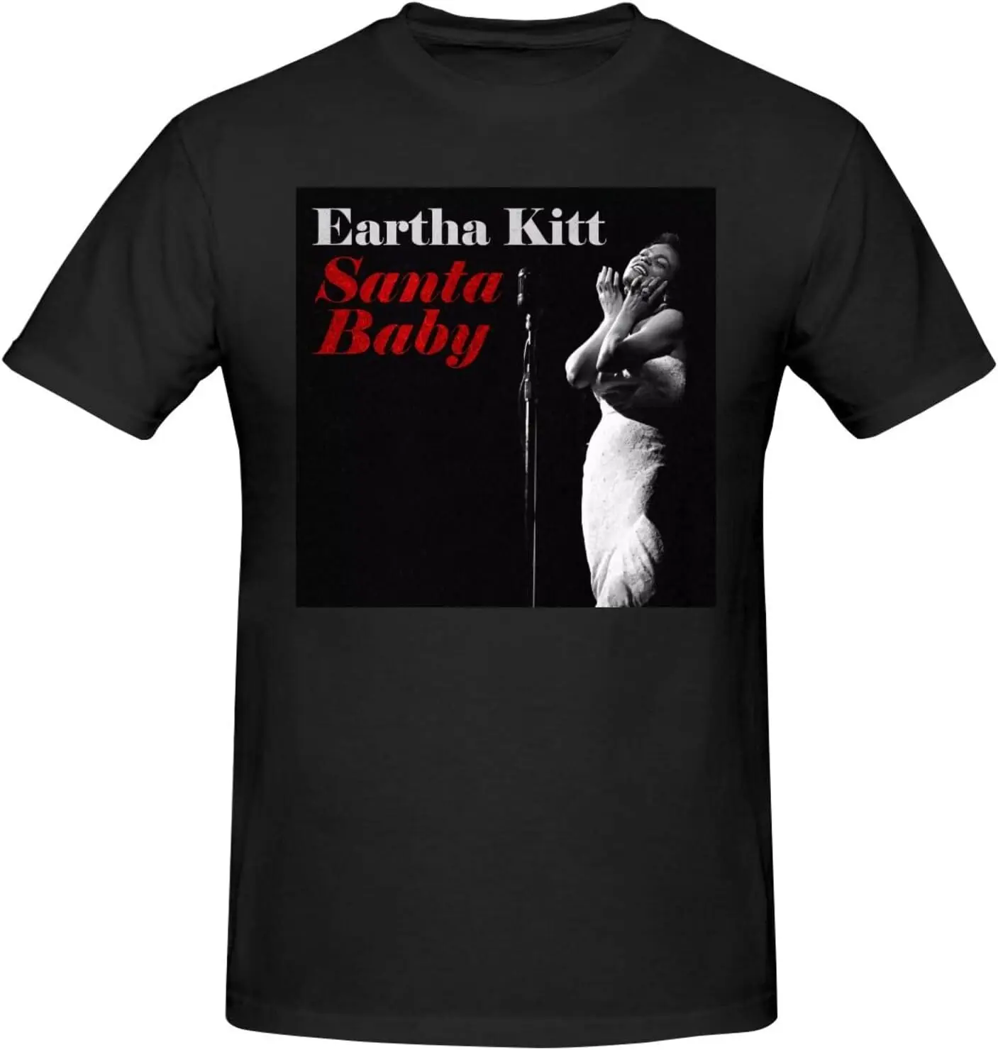 تي شيرت Eartha Music Kitt للرجال قابل للتنفس بياقة دائرية وأكمام قصيرة من القطن بنمط شخصي مخصص تي شيرت أسود