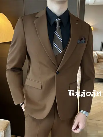Handsome Slim Fit Men's Tuxedo 2 Pieces Jacket Pants Wedding Groom Sets One Button Formal Business Suit Set Office Wear In Stock