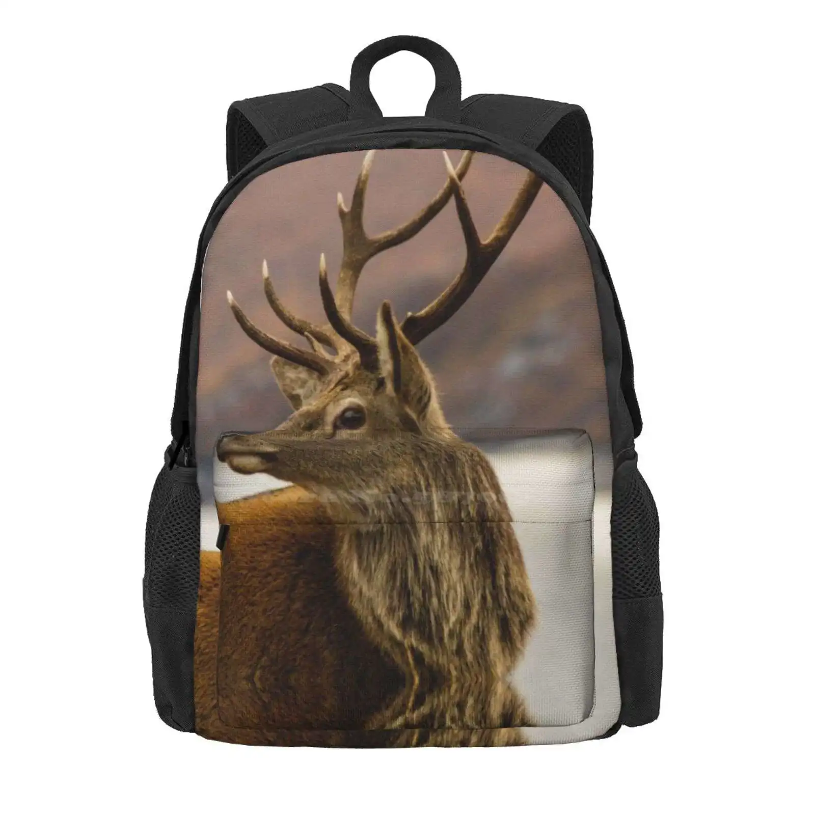 Autumnal Stag Hot Sale Schoolbag Backpack Fashion Bags Red Deer Stag Antlers Forest Game Glen Garry Nature Wildlife Monarch Of