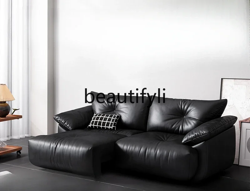 

Italian minimalist leather sofa bed electric adjustable telescopic function straight row large sitting deep lazy sofa