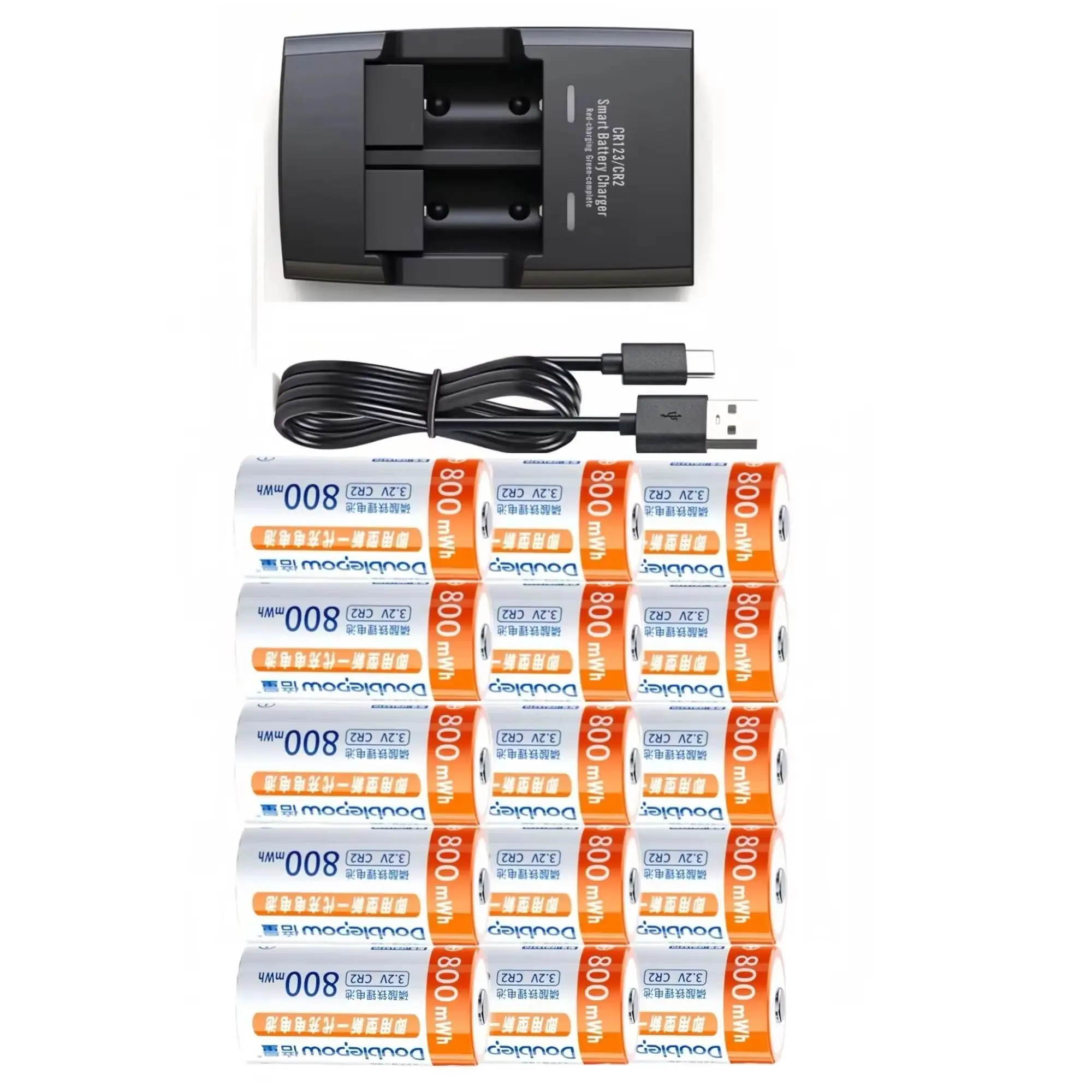 

15PCS CR2 LiFePo4 Battery 3.2V 800mWh CR15270 Charger for Smoke alarm Walkie talkie Thermometer Blood glucose meter Flashlight