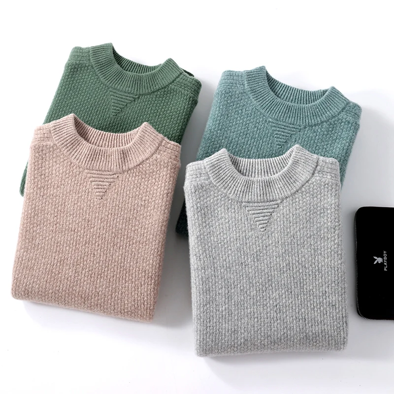 Autumn and winter 100% pure cashmere sweater men's half-high neck thick warm knitted sweater leisure cashmere sweater