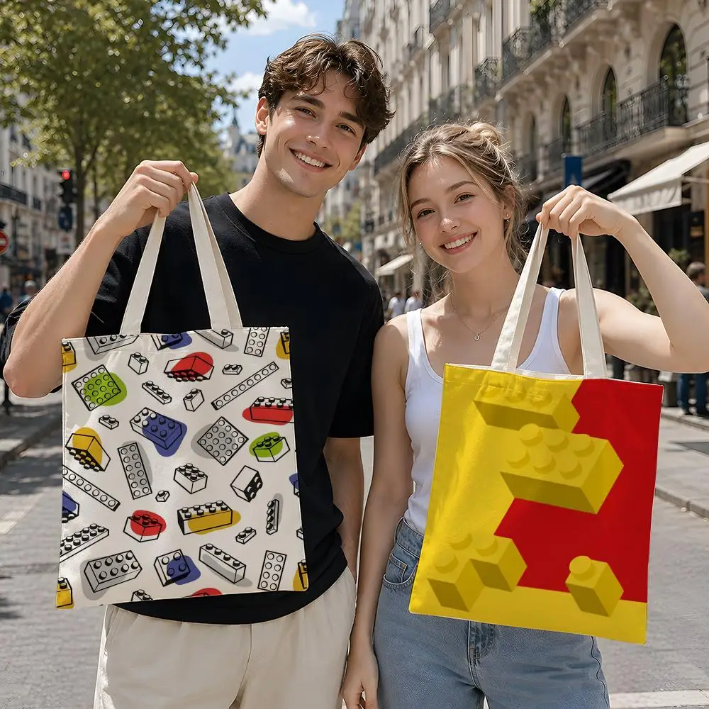 Toy L-LEGO b-bricks Storage Bags Reusable Canvas Tote Suitable for School Class Commuting Shopping as Gifts