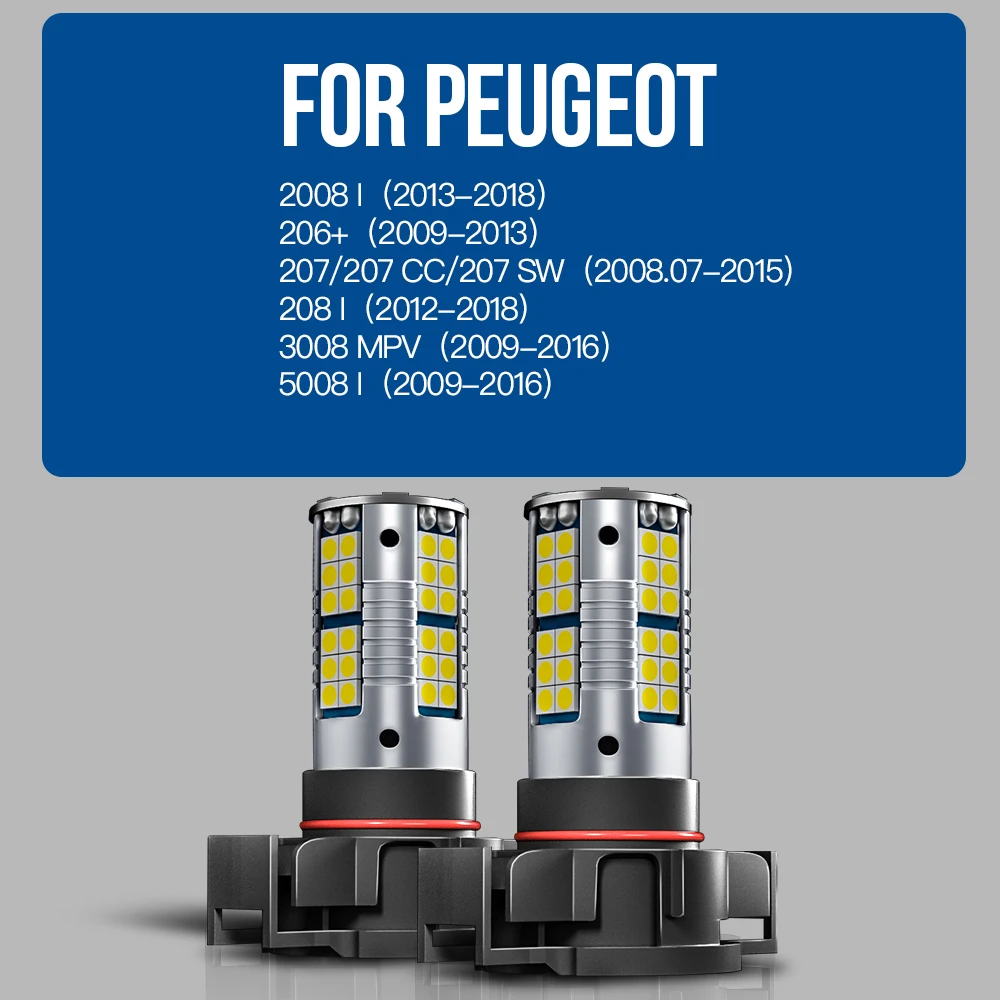 2 sztuki świateł przeciwmgielnych LED PSX24W 2504 Canbus bez błędu do Peugeot 2008 206 207 CC SW 208 3008 MPV 2009-2016 5008 2009-2016