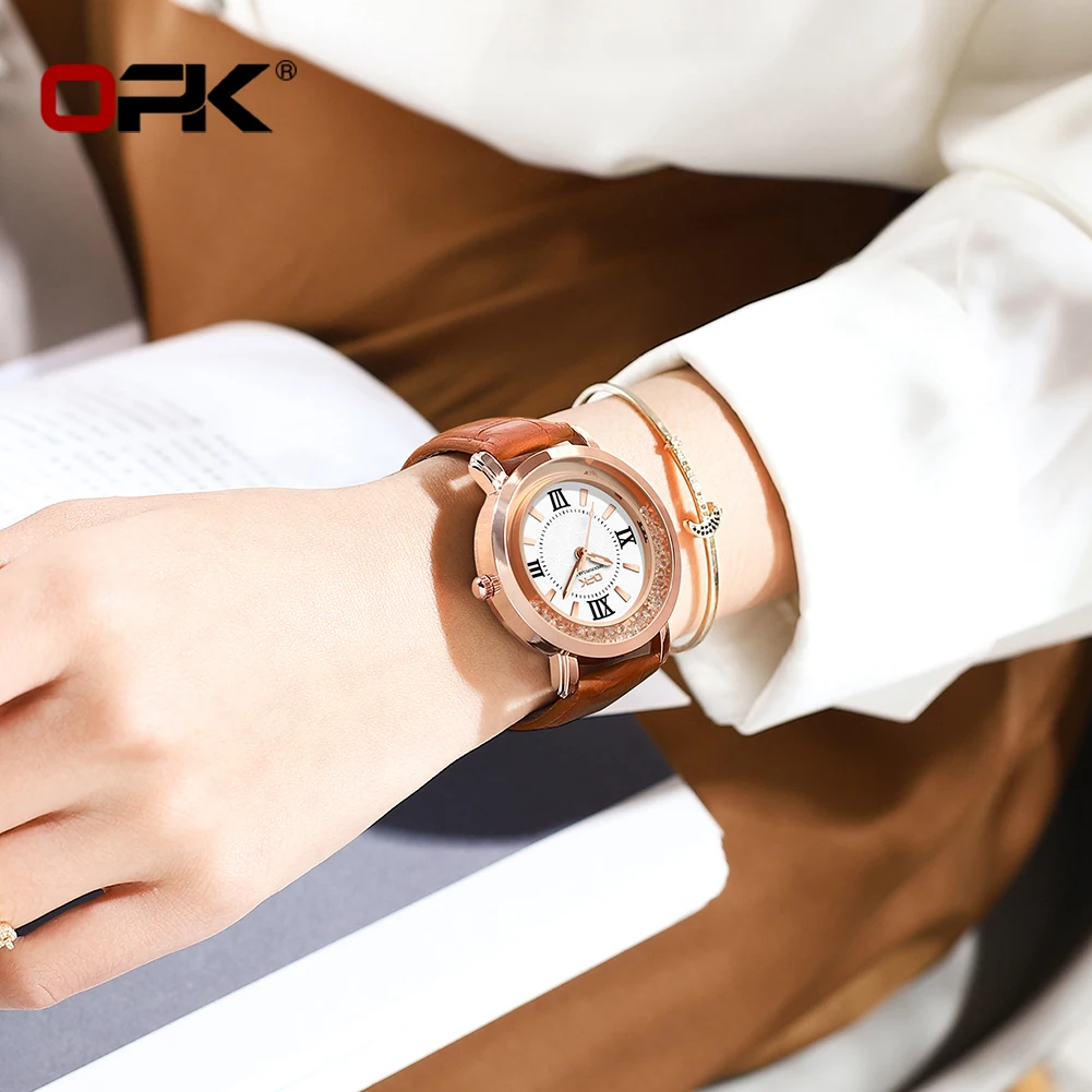 Orologio al quarzo da donna con scala per unghie reale a tre pin impermeabile di marca OPK 8611