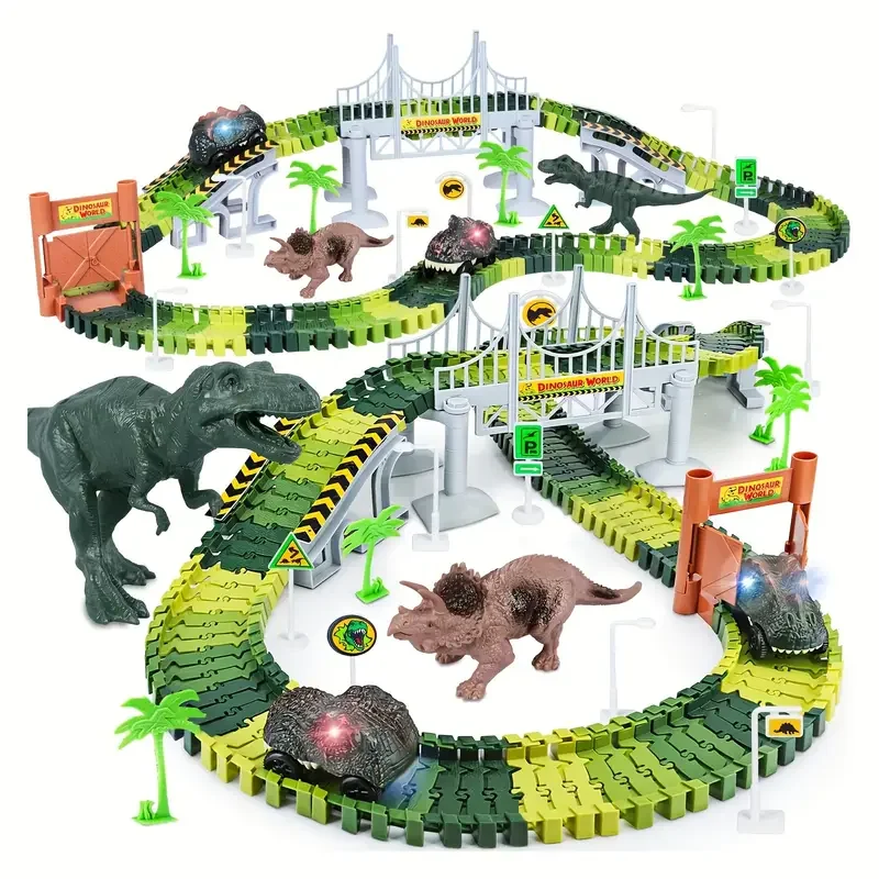 

183pcs Dinosaur Race Track Toys,Create A Dinosaur World Road Race,Gifts,Flexible Dinosaur Track Toys Set for Christmas Birthday