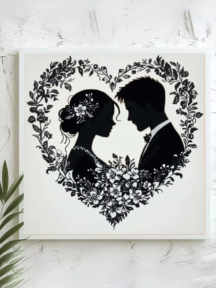 1 Stück 40x40 cm/15,74 Zoll, 11Ct/14Ct Kreuzstich-Set, DIY Valentinstagsgeschenk, Stickerei-Set für Festlichkeiten, Hochzeit, Herz-Silhouette – Detail 1