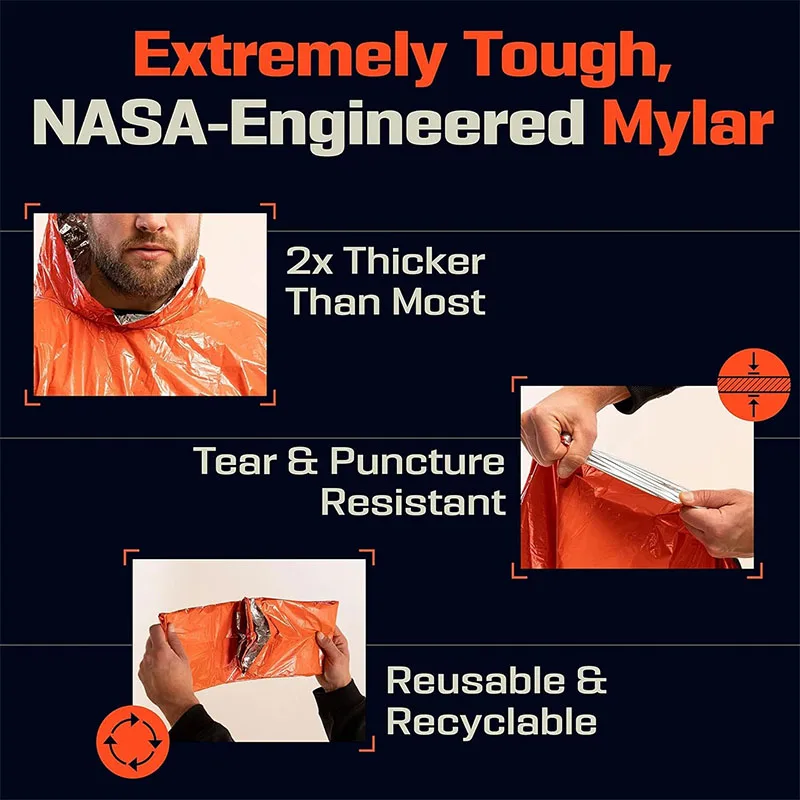 الطوارئ معطف واقي من المطر بطانية حرارية المعطف الطقس برهان في الهواء الطلق بقاء التخييم والعتاد بقاء الأدوات معاطف للمطر