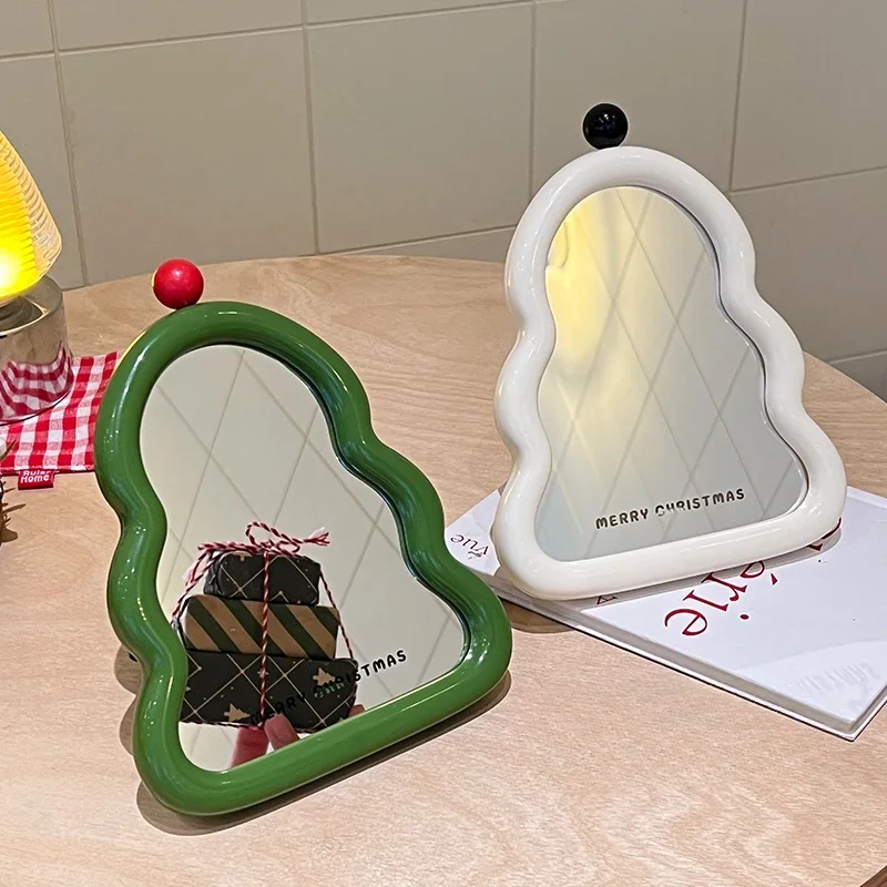 Kawaii Christmas Tree Make Up Mirror for Women Cute Wall Mirror Student Dormitory Decoration INS Style Creative Christmas Gifts