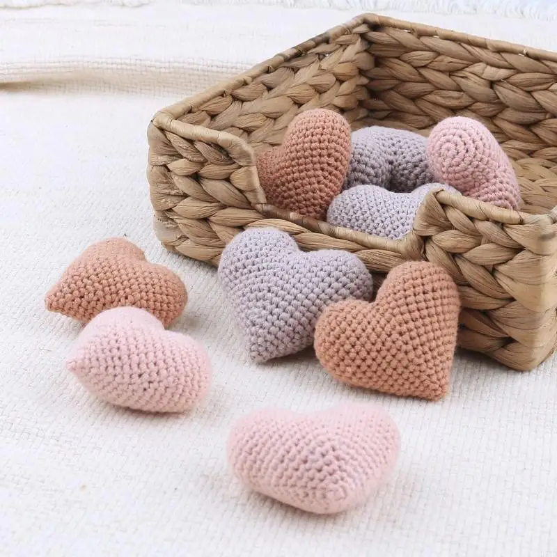 

D7YD Small Knitting Beads Hearted-shaped Crochet Knitting Beads DIY Baby Pacifier Chain for Babies Photograph Present