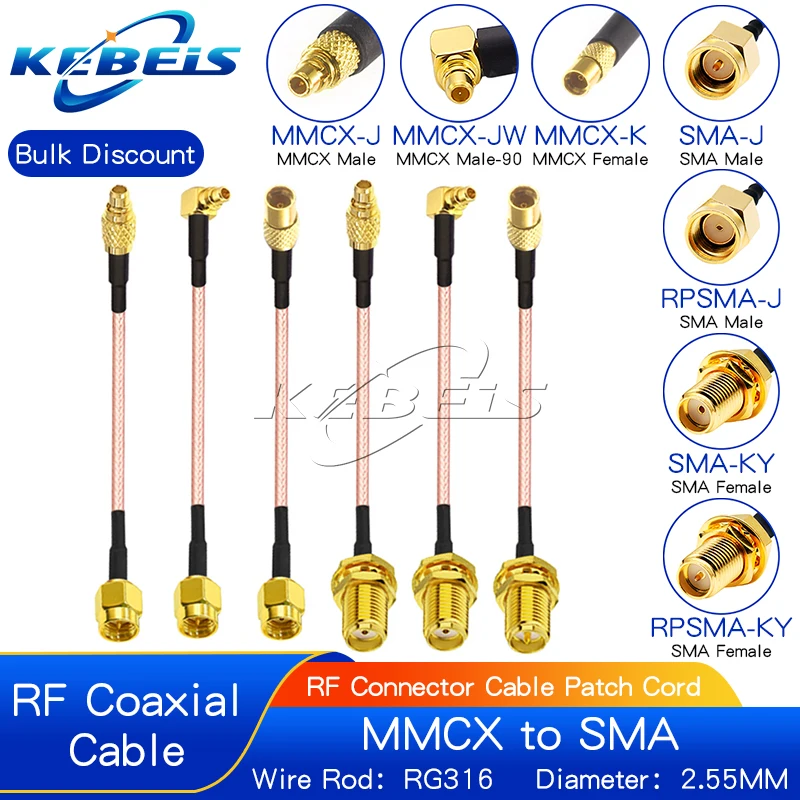 RG316 Kabel SMA do MMCX RP-SMA Żeńskie gniazdo nakrętki do wtyczki męskiej MMCX Prosta i kątowa antena WiFI Zworka przedłużająca koncentryczna RF