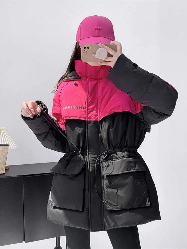 Down Jacket Women\'s New Fashion Hooded Thickened Korean Winter Warm Long Sleeve Loose White Duck Down Coat Chaqueta Mujer