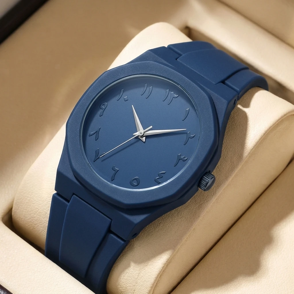 

1pc Simple Blue Silicone Strap Watch with Roman Numeral Dial, Fashionable and Versatile, Comfortable for Daily Commuting