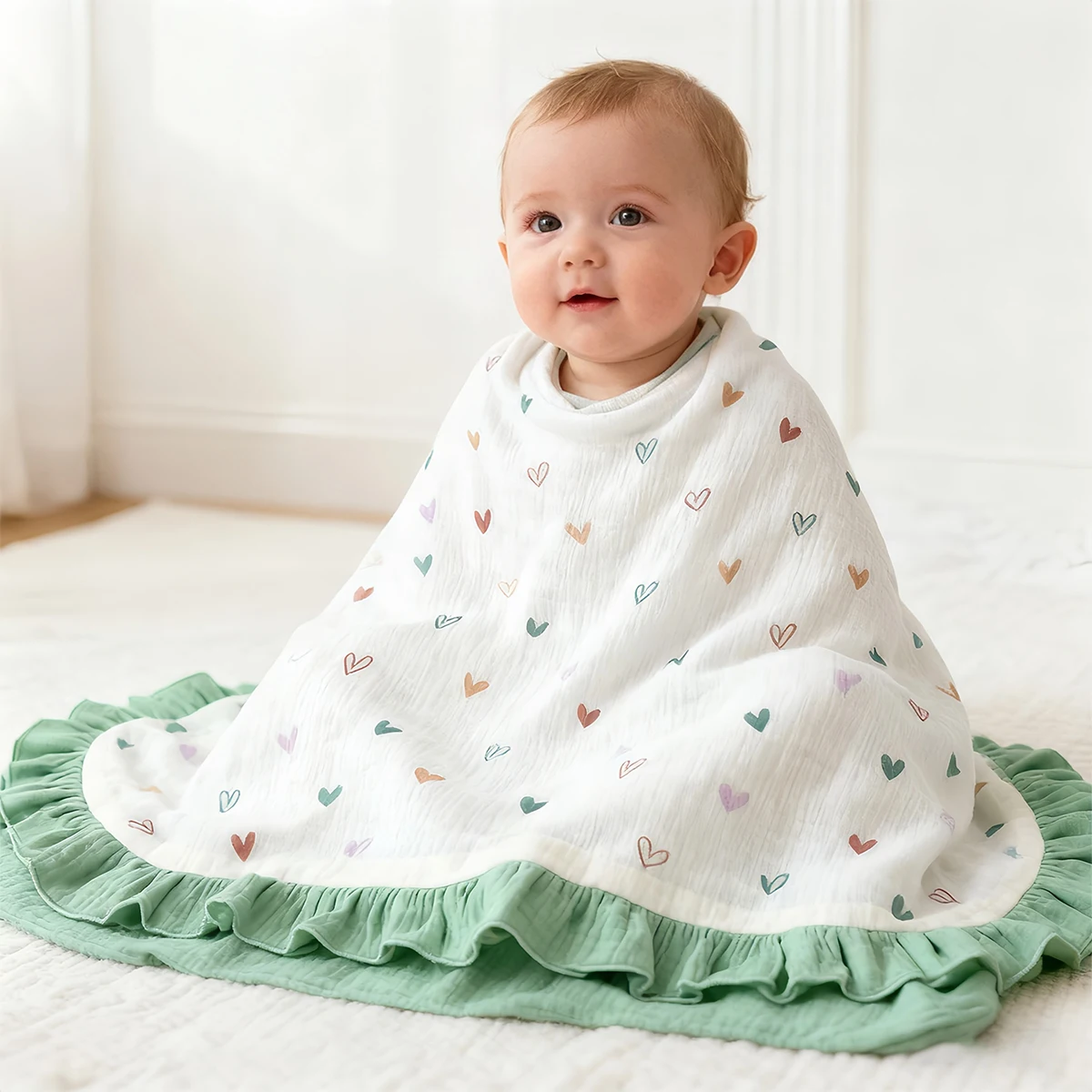 Musilin الطفل طبقة مزدوجة كشكش بطانية 95x104 سنتيمتر لينة قابل للغسل رقيقة لحاف المعزي الفراش خفيفة الوزن للرضع #4