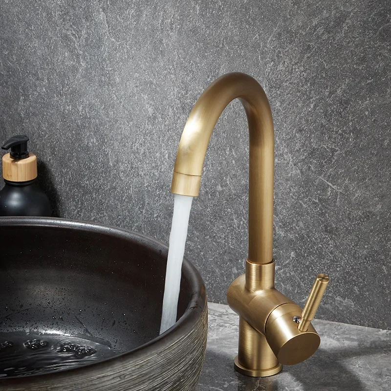 Bronze all-copper antique hot and cold kitchen faucet European-style rotatable bathroom basin household faucet수도꼭지 ברז למטבח