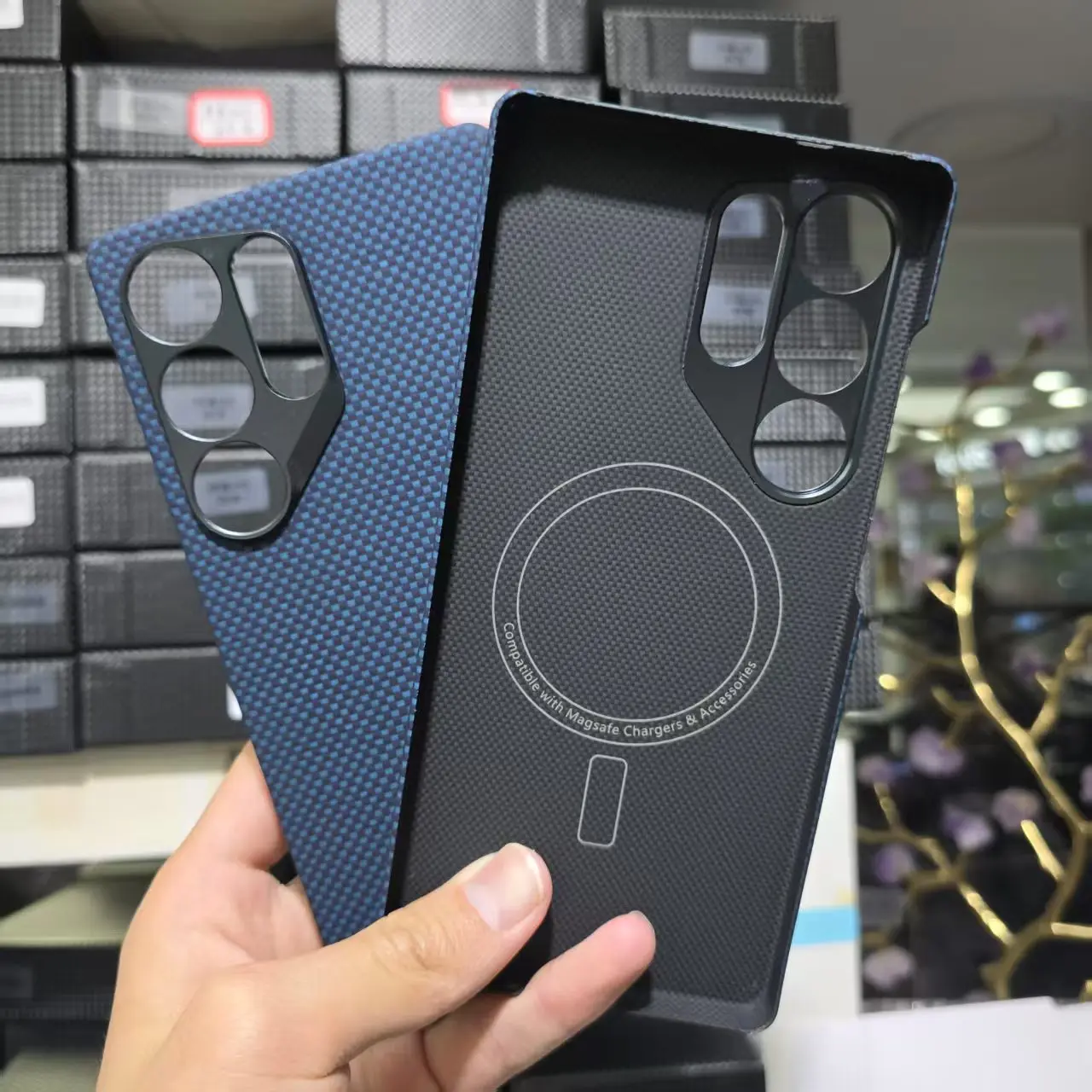 Włókno węglowe do Samsung Galaxy S25 Ultra Kevlar Case Magnetyczne włókno aramidowe Anti Fingerprint Shockproof Pokrowiec na telefon ForMagsafe — zdjęcie produktu 3