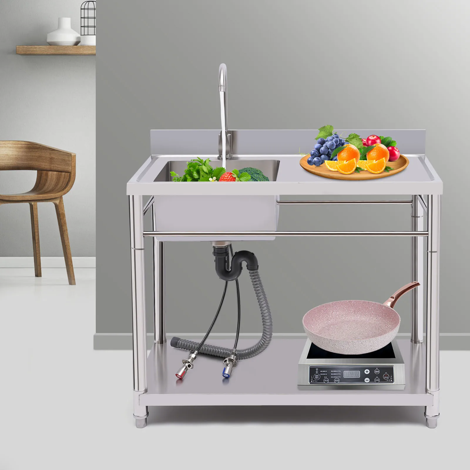 

Silver 15.74*13.78*7.87inch Commercial Stainless Steel Free Standing Prep Table Utility Sink for Kitchen Bar Restaurant Dessert