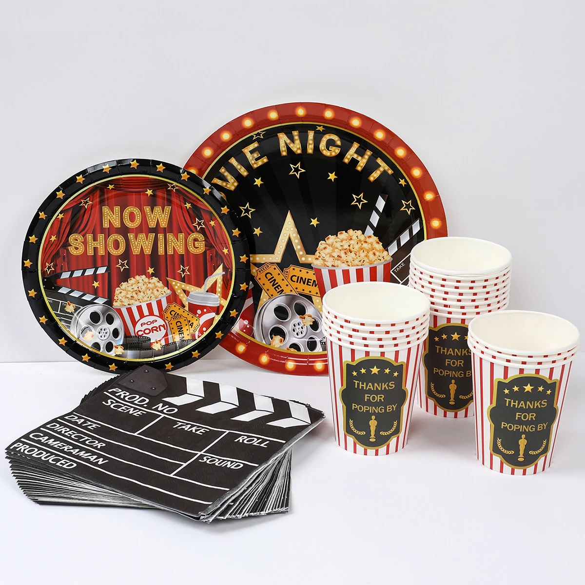 

Movie Night Tableware Birthday Party Decor Now Showing Paper Cups Plates Movie Theme Theater Film Birthday Party Suopplies