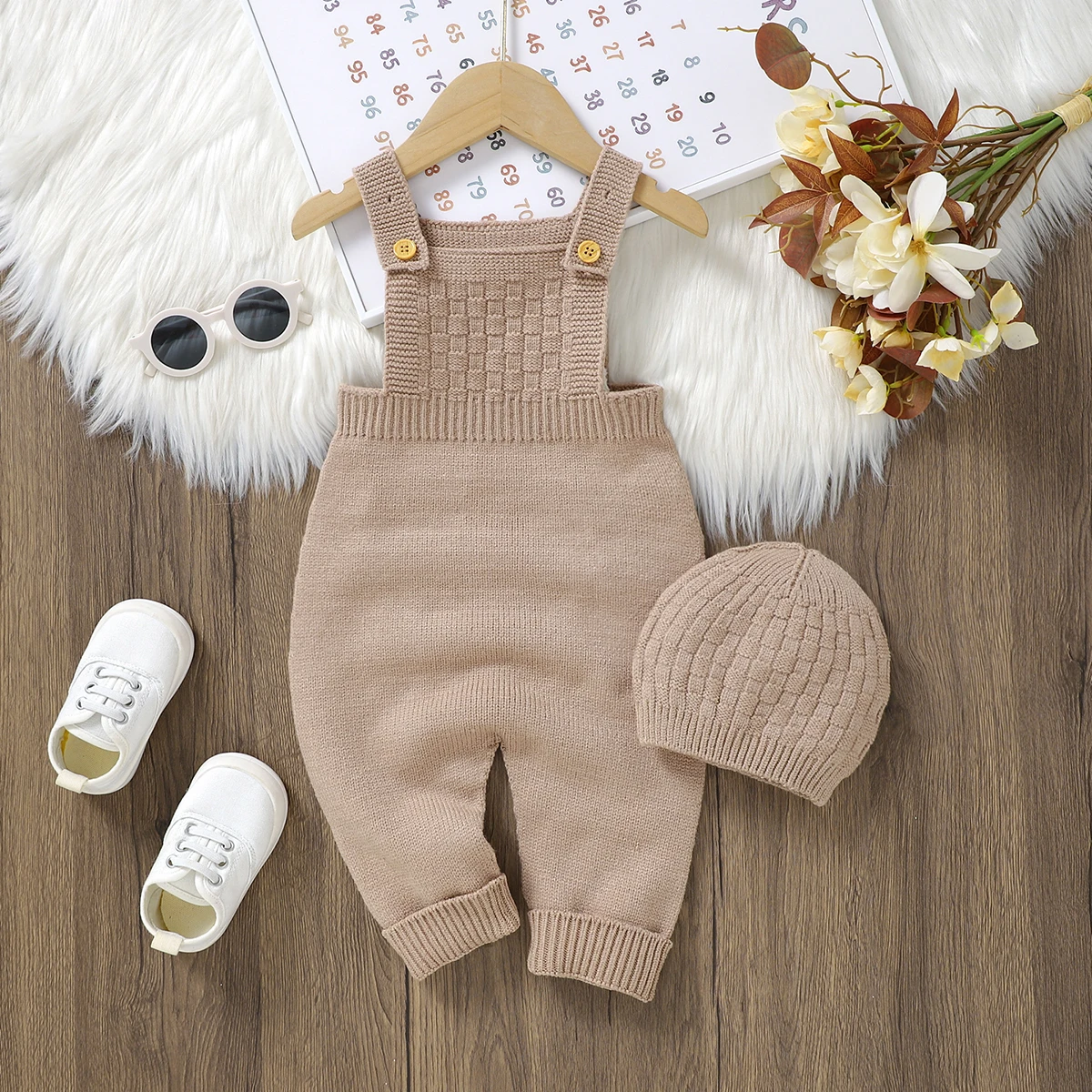 Newborn Baby Rompers Knit Infant Girl Boy Jumpsuit Outfits Sleeveless Kid Children Clothes Hat 2pcs 0-18M Overalls Fashion Solid