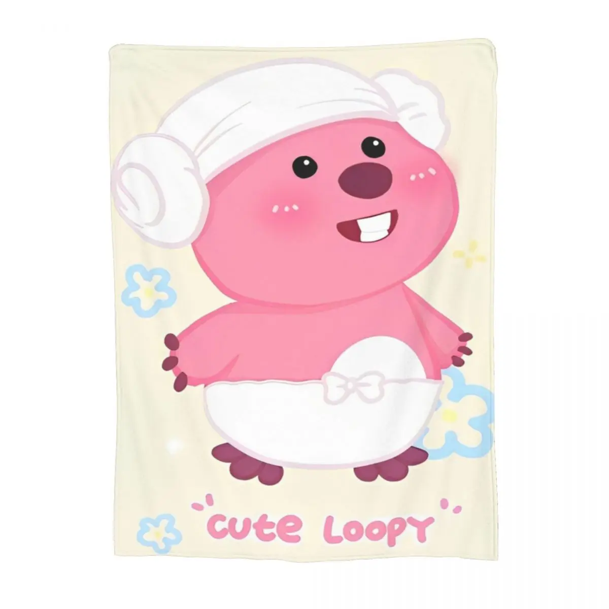 Cute Pink Beaver Loopy Velvet Throw Blankets Pororo Blanket for Bed Couch Ultra-Soft Bedroom Quilt