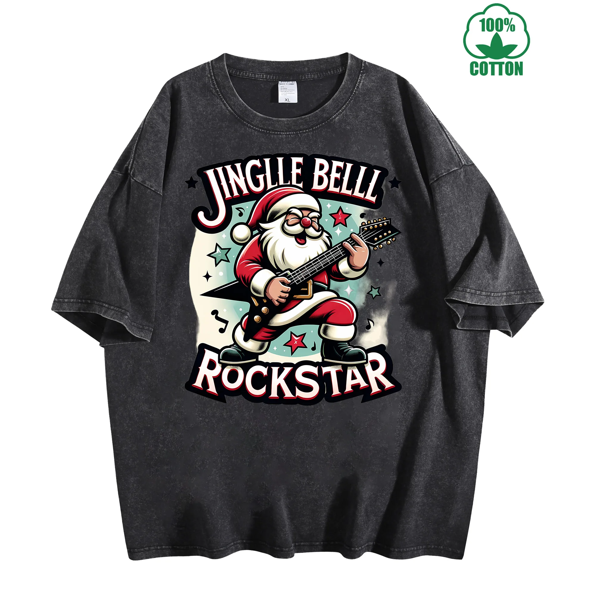 

Rock Christmas Vintage Washed T-Shirt 230g 100% Cotton Comfortable Oversized Streetwear Unisex