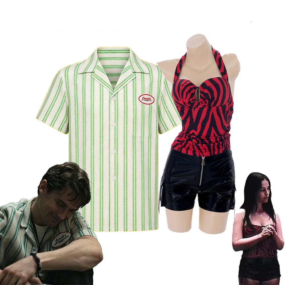 2026 Obsession Nikki Bear Cosplay Costume Wig Green Stripe Shirt Red Zebra Print Halter Top Shorts Halloween Couple Outfit