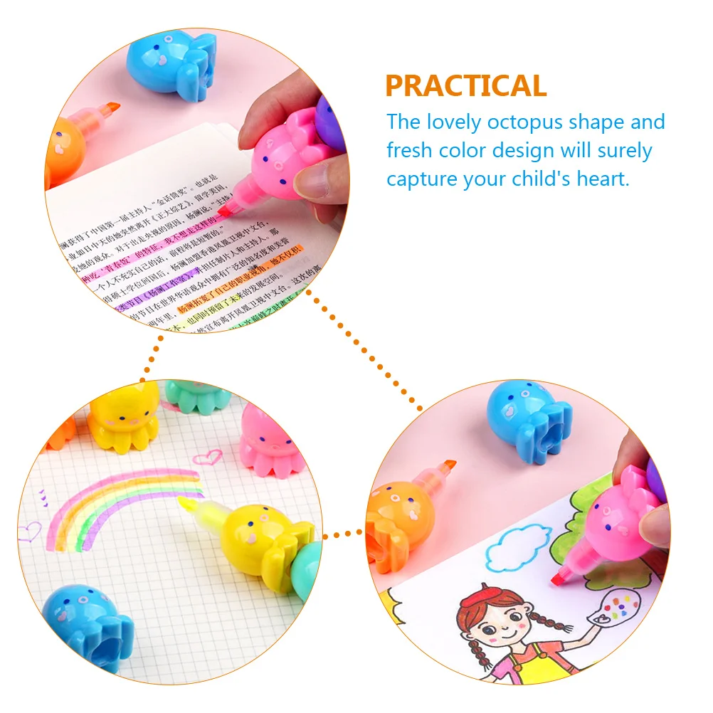 

18 Pcs Highlighter Pen Cartoon Marker Cute Octopus Paint Markers Fluorescent Pens