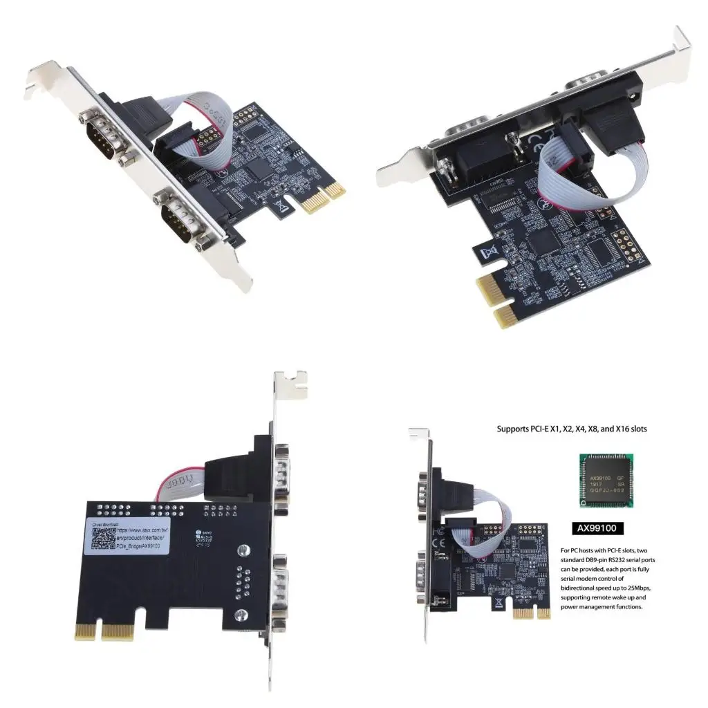 A52B 2-Port Dual DB9 RS232 / المنفذ التسلسلي PCI لبطاقة محول Express PCIe AX99100