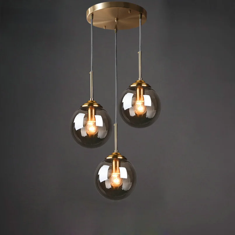 Modern Glass Ball Pendant Light, Lâmpada suspensa para cozinha Sala de jantar Ilha, Home Indoor Teto Lustres para Restaurante, Âmbar