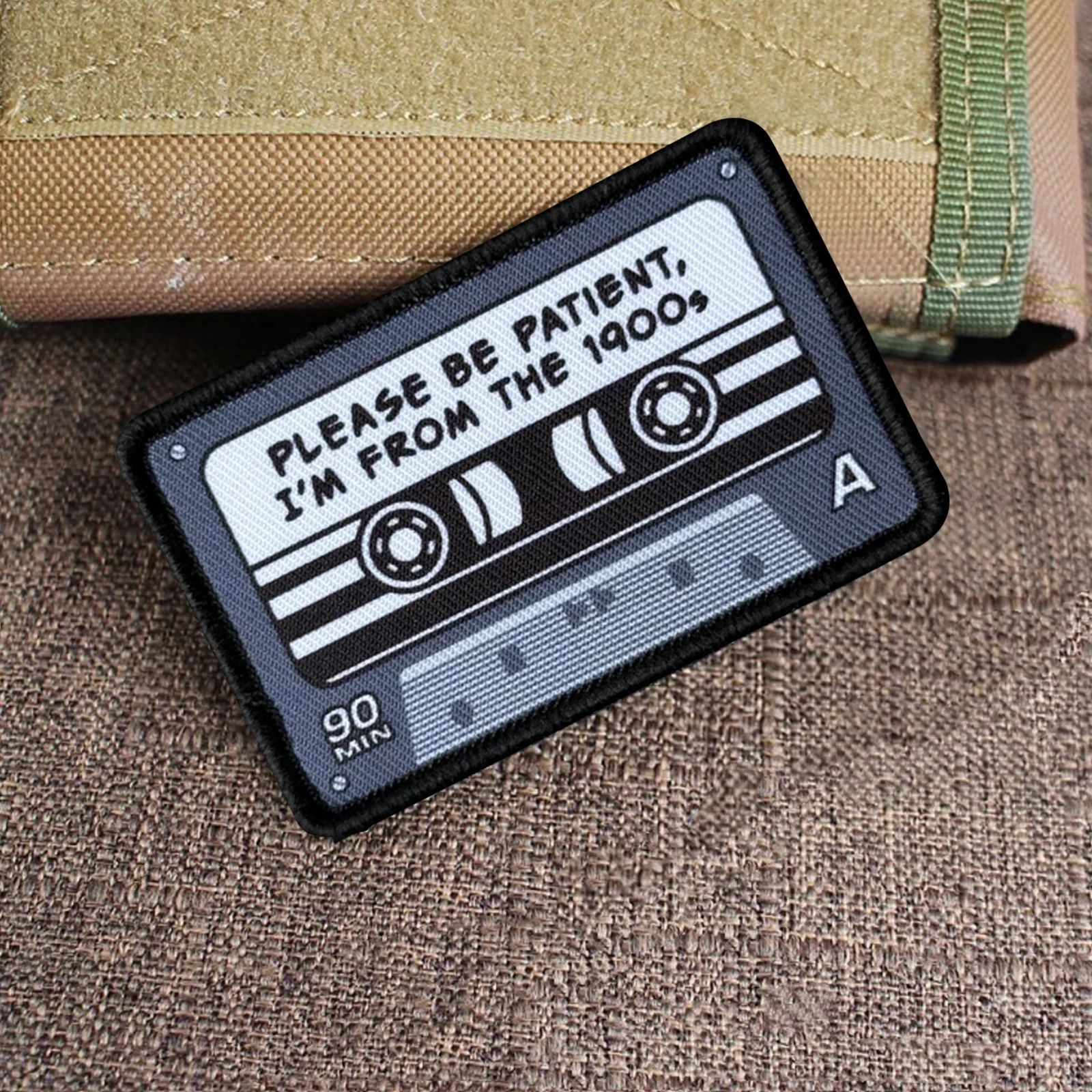 Please Be Patient I'm From The 1900s Patch Retro Cassette Funny Morale Printed Badge Hook and Loop for Backpack Jacket Vest