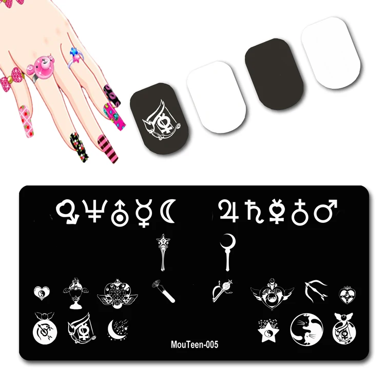 Slim Girl Nail Stencil Cartoon Character Beautiful Young Girl Nail Stamping Plates Moon Girl Plate For Nails #005