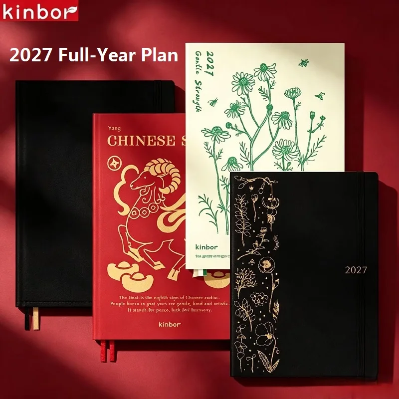 Kinbor New 2027 Annual Planner Agenda Notebook A5/A6 Handbooks Note Taking Book School Diaries Monthly Weekly Daily
