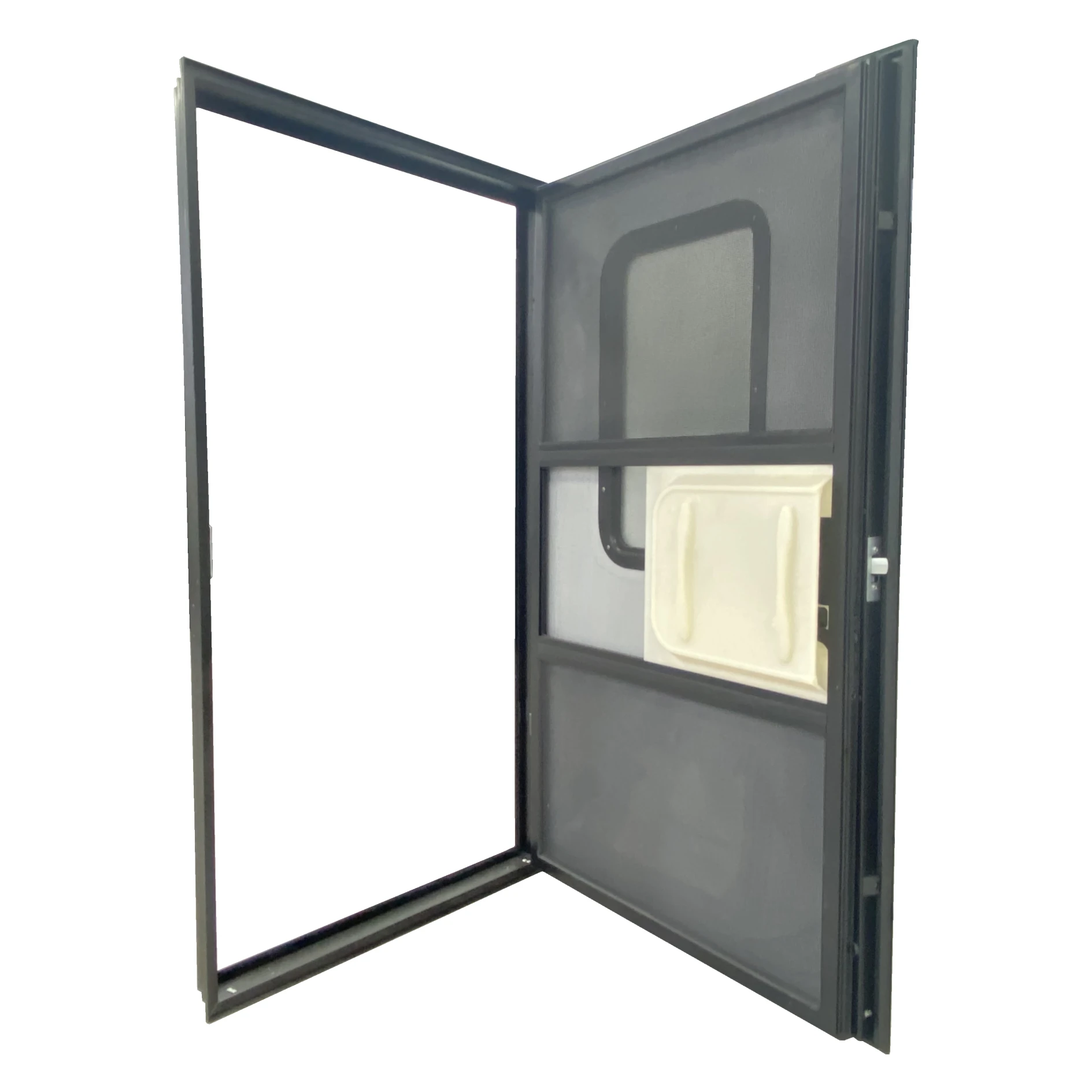 2025 جانب الركاب والسائق إطار من سبائك الألومنيوم باب مقطورة قافلة RV مع زجاج معتمد للسلامة وقفل ذو نقطة واحدة